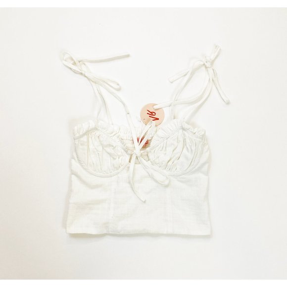 Verge Girl Tops - VERGE GIRL WHITE LINEN BUSTIER TIE TOP